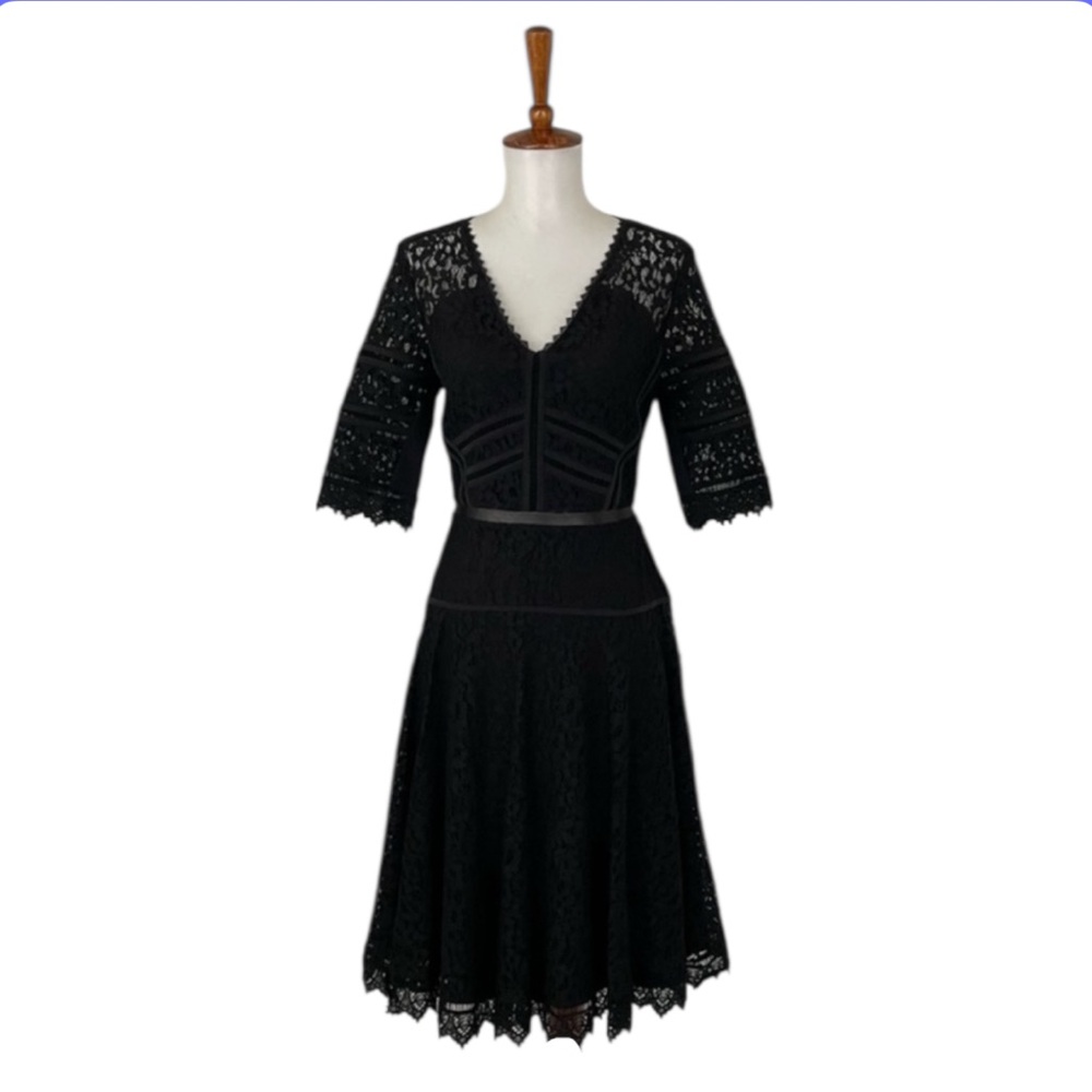 Rebecca Taylor Lace Dress Women’s‎ 4 Black V-Neck Short Sleeve A-Line